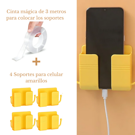 Kit de 4 Soportes para celular + 1 Cinta mágica doble cara de 3 metros